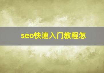 seo快速入门教程怎