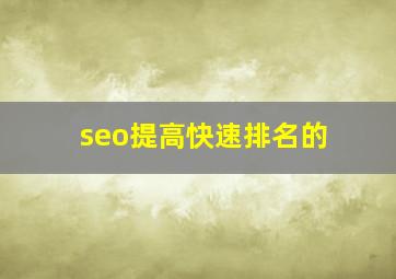 seo提高快速排名的